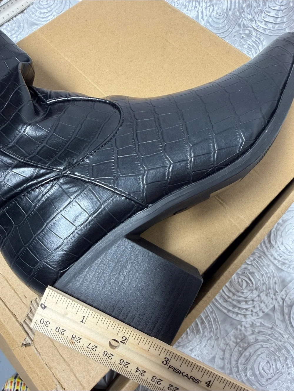Tru Comfort Black Croc-Embossed Over-the-Knee Pointed Boot